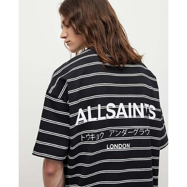 Allsaints Australia Mens Underground Oversized Striped T-Shirt Black/White AU89-237